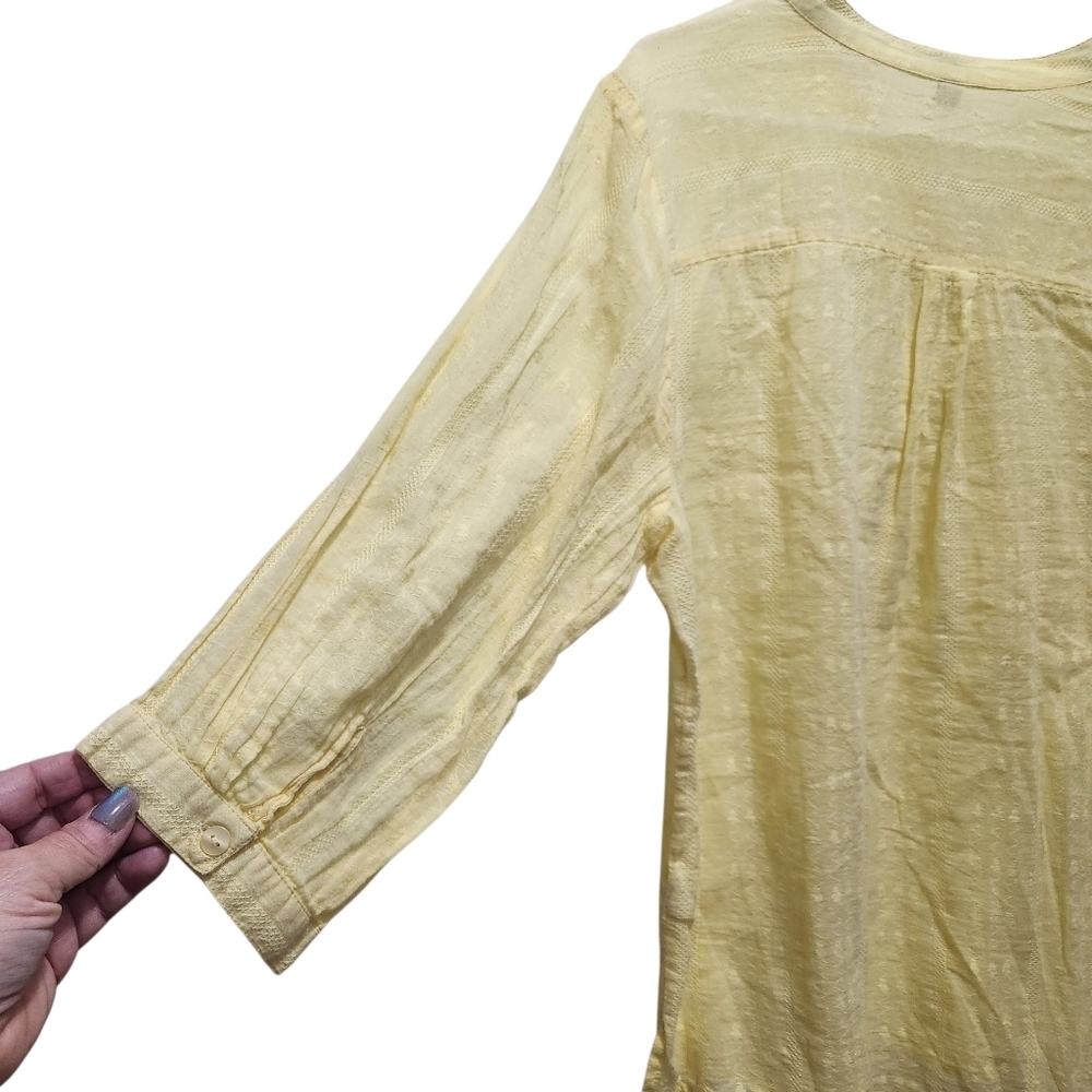 Rebecca Malone Buttery Yellow Cotton Popover Blouse Embroidered Trim Size XL - Picture 2 of 6